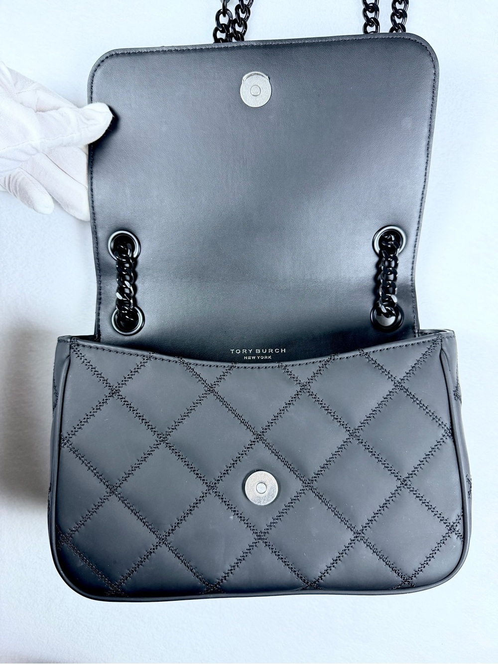 Tory Burch Black Quilted Leather Convertible Chain Shoulder Bag Crossbody Purse - Picture 6 of 16